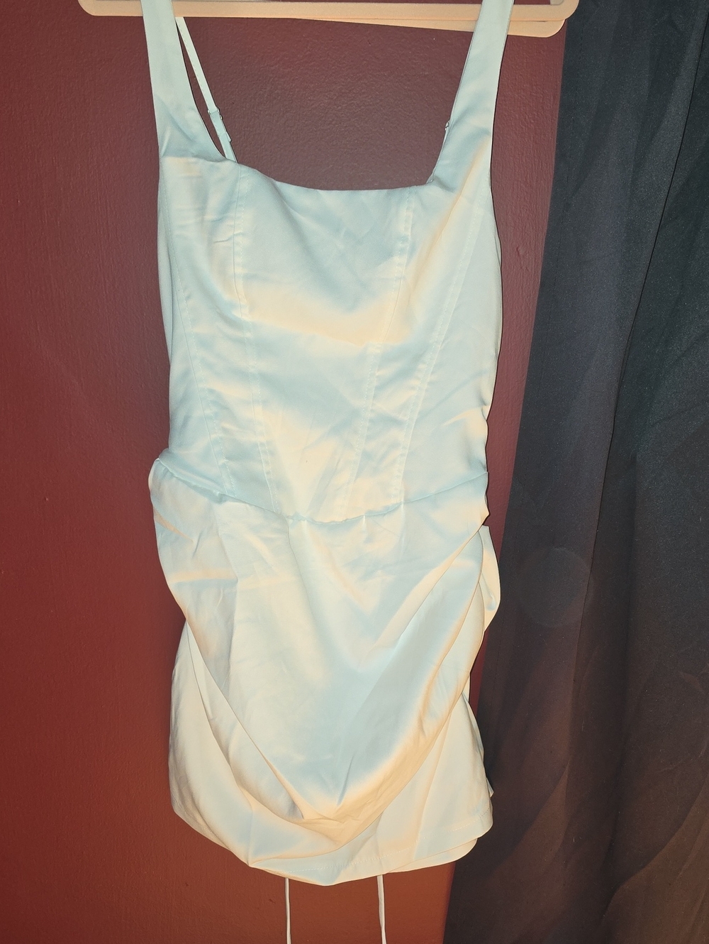 White Ruched Square-Neck Mini Dress